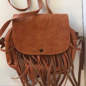 Faux leather fringe satchel